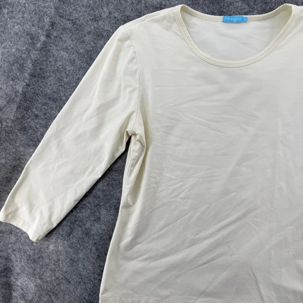 J.McLaughlin Top Women S Cream 3/4 Sleeve Scoop Neck Stretch Minimalist - Picture 3 of 12